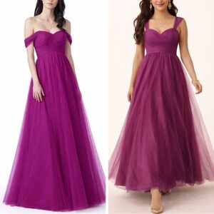 Azazie Tulle Maxi Dress Orchid Purple Convertible Sleeveless Off Shoulder Size 8